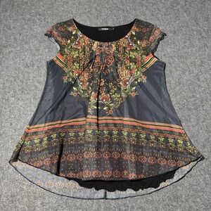 VTG Y2K‎ Desigual Floral Sheer Top Size S Boho Indie Retro Grunge